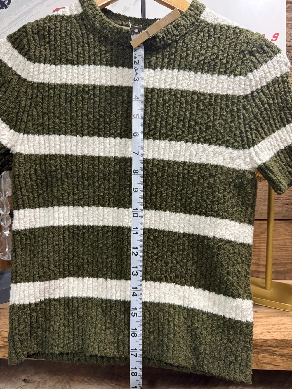 J. Crew Olive & Cream Striped Ribbed Crewneck Sweater